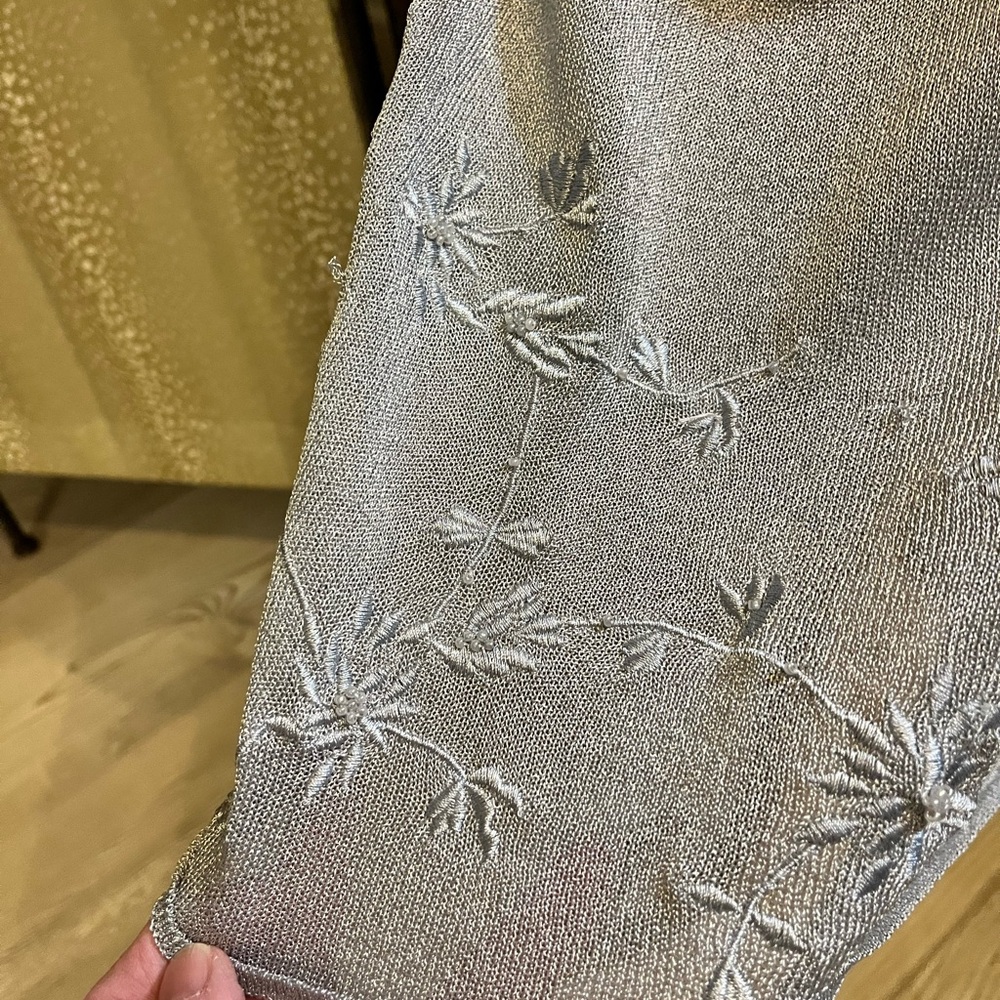 Tahari Light Gray Shimmery Knit Dress - Picture 11 of 16